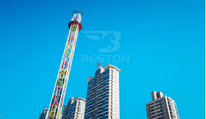 Thrill drop tower fairground ride